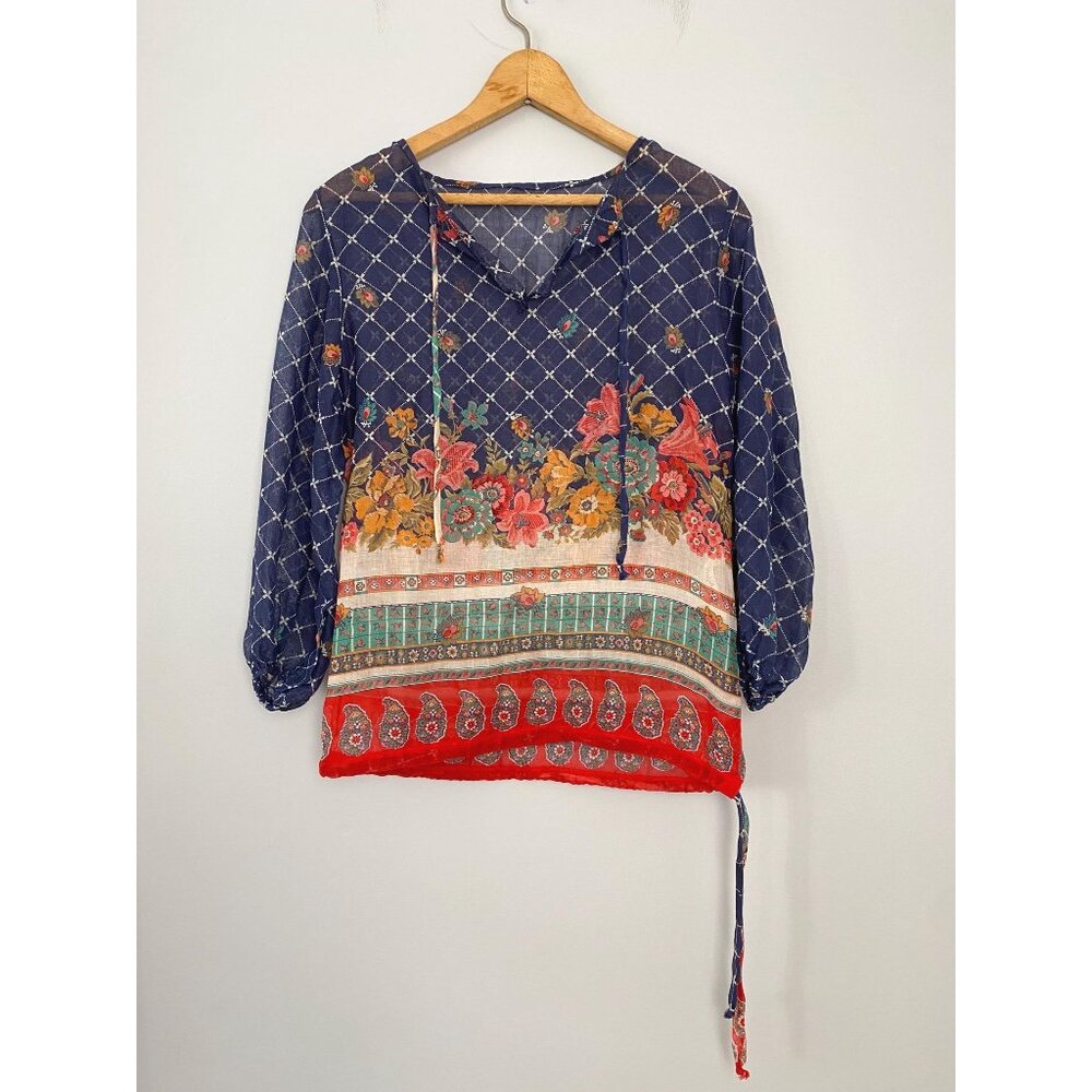 Vintage 1970s Lady Arrow Peasant Blouse, Size Small, Floral and Paisley Print